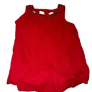 Cato Red Sleeveless Blouse with Embellished Neckline